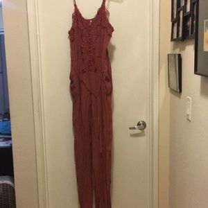 Rose pink jumpsuit with lace detail